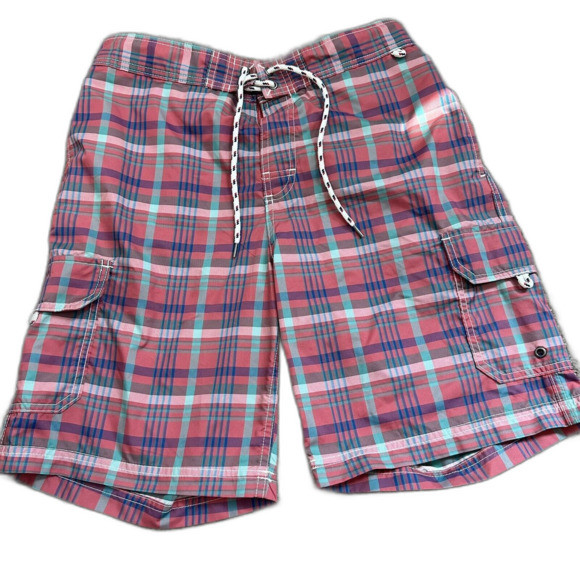 Lands End Men's Swim Plaid Board Shorts Trunks Sz M 32-34 Preppy - Picture 1 of 9